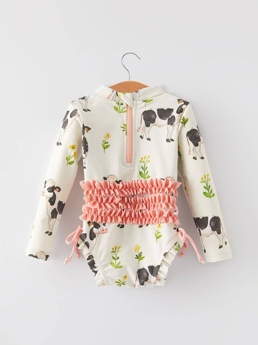 "Cow" Floral Girls' Swimsuit
