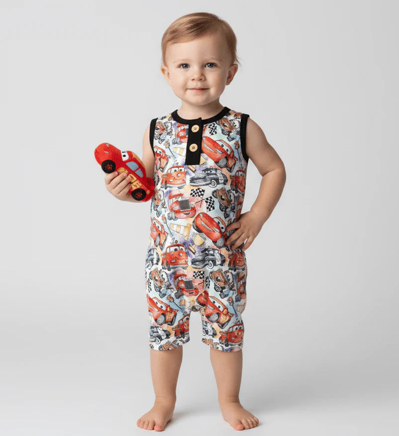 Cars Go Vroom Bamboo Shortie Tank Romper