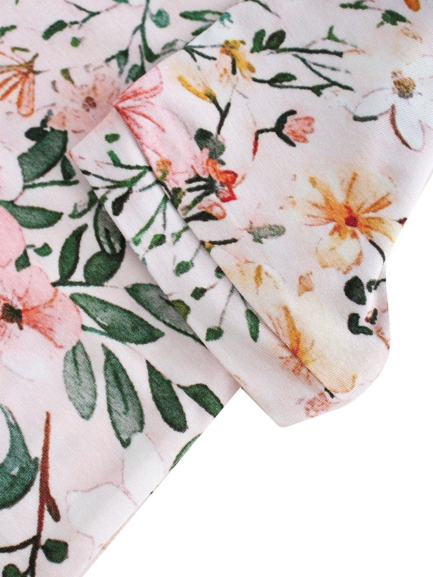Pink Flower Print 2 Piece Short Sleeves PJ Set