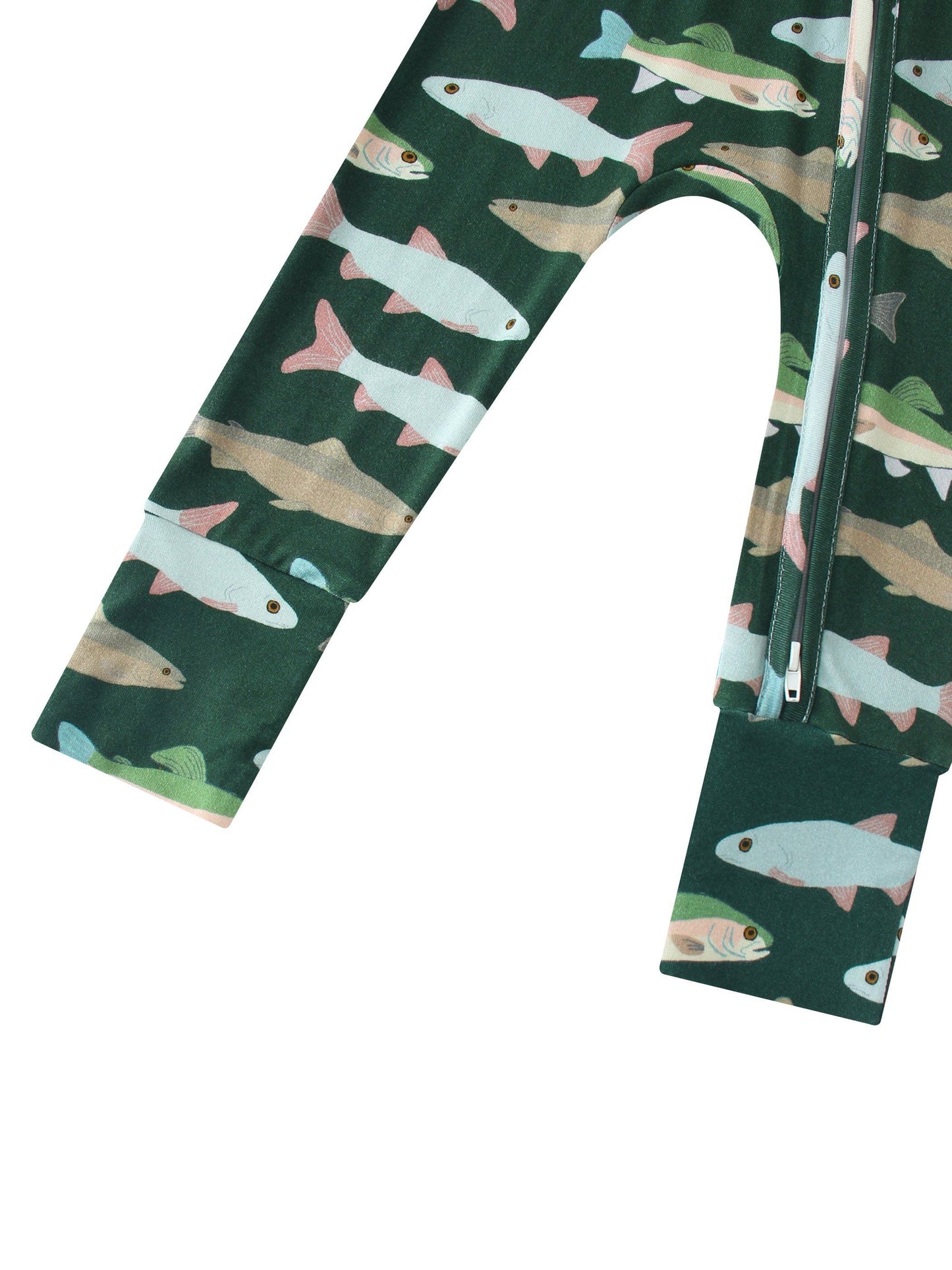 PoshTOT Green River Fish Bamboo Baby Convertible Zippy Romper