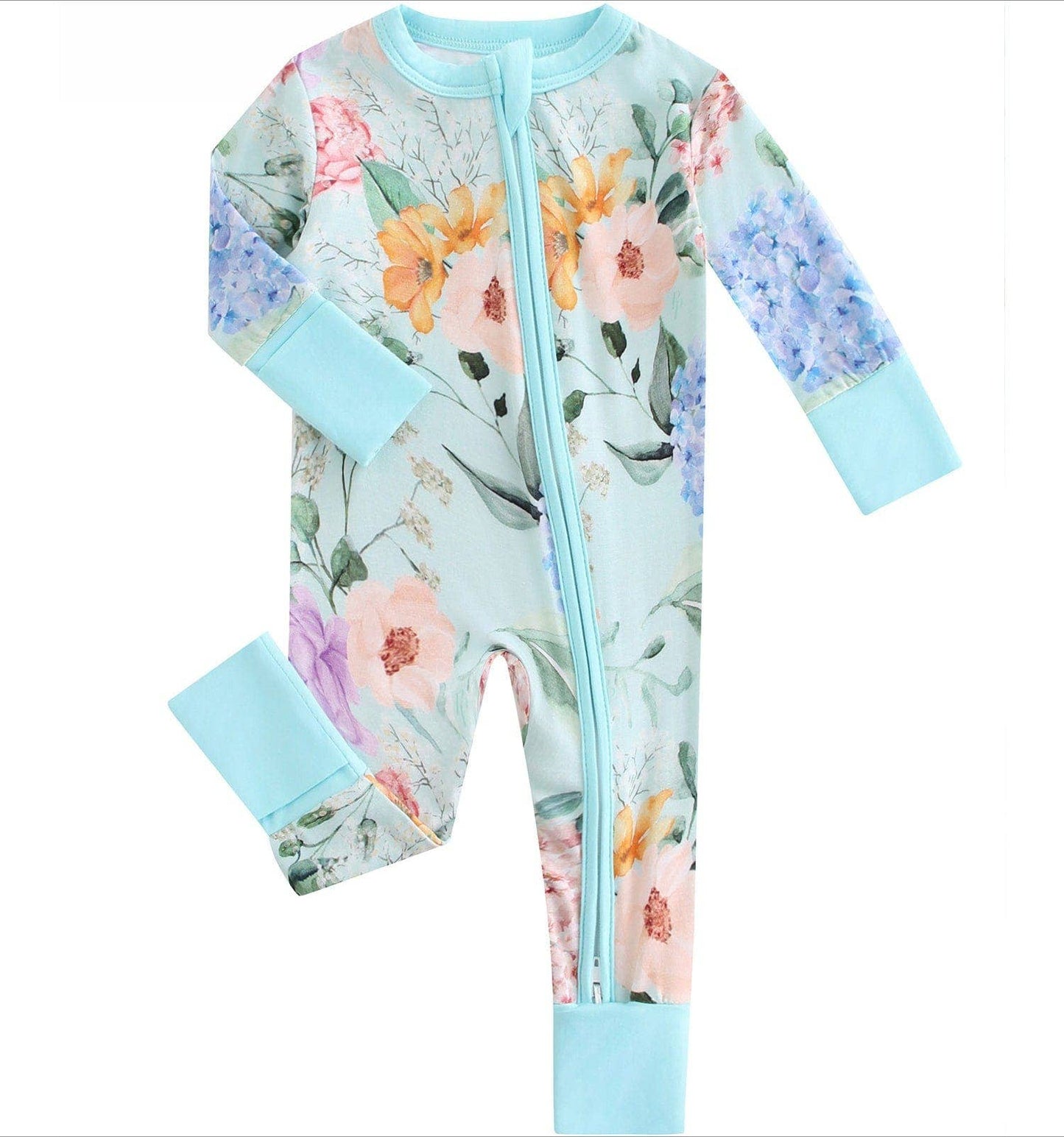 Green Hydrangea Bamboo Baby Convertible Zippy Romper