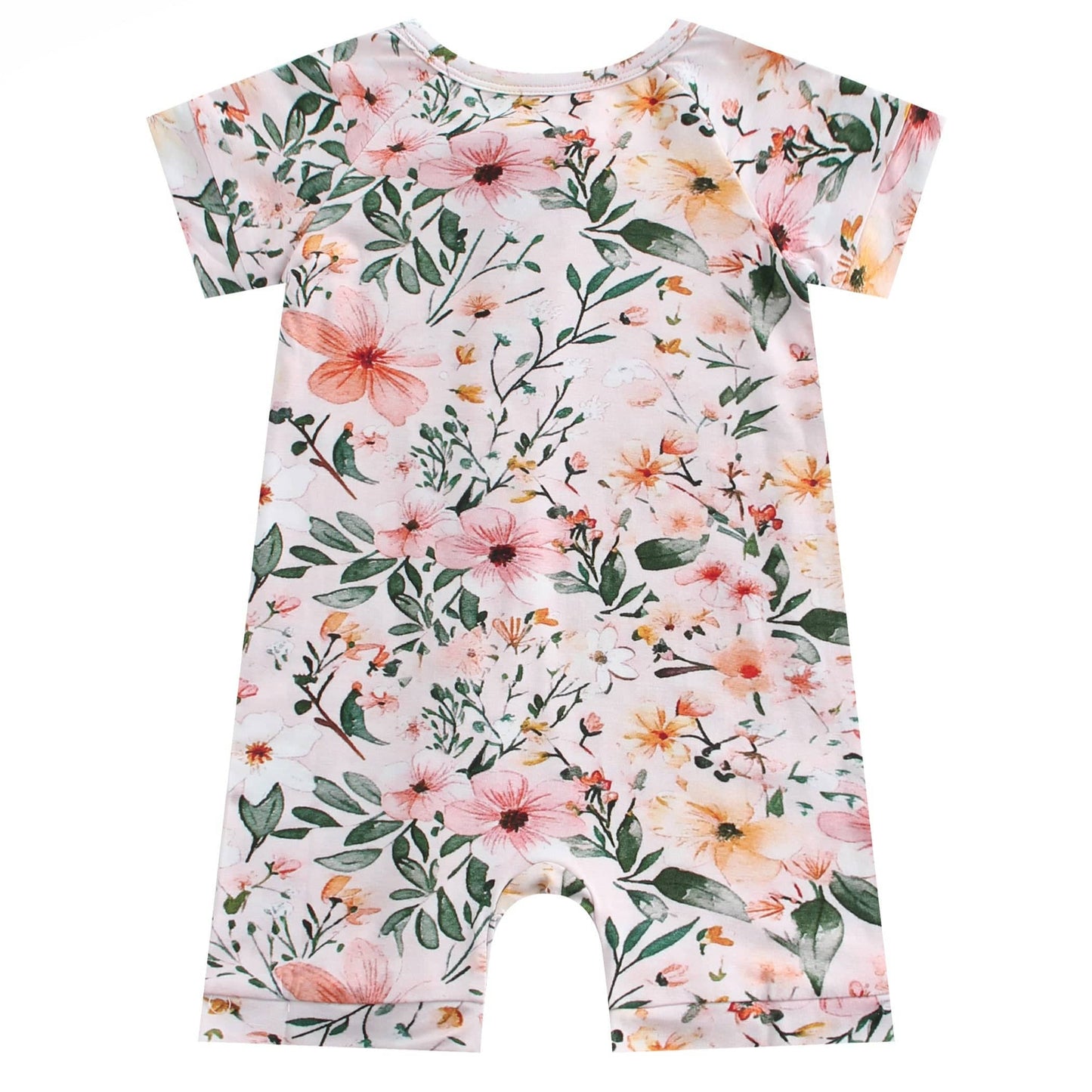 Pink Small Floral Print Bamboo Baby Shorty Zippy Romper