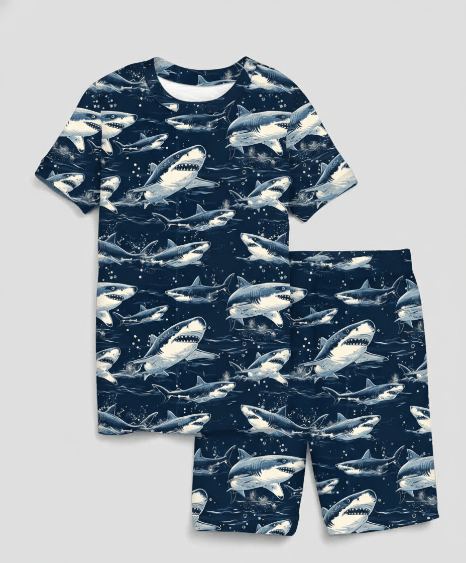 Charlie Play Shark Frenzy - Bamboo Lyocell Short Sleeve Short Lounge Set