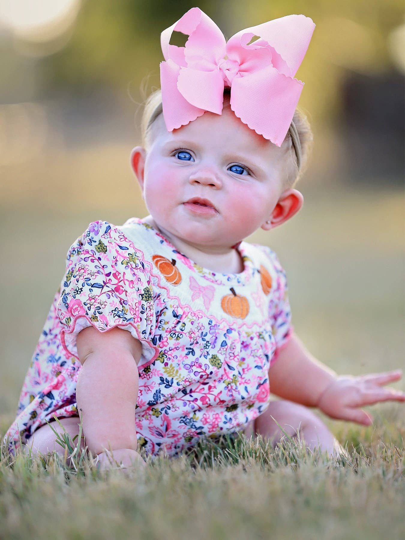 Halloween Girls Pumpkin Smocking Embroidered Romper