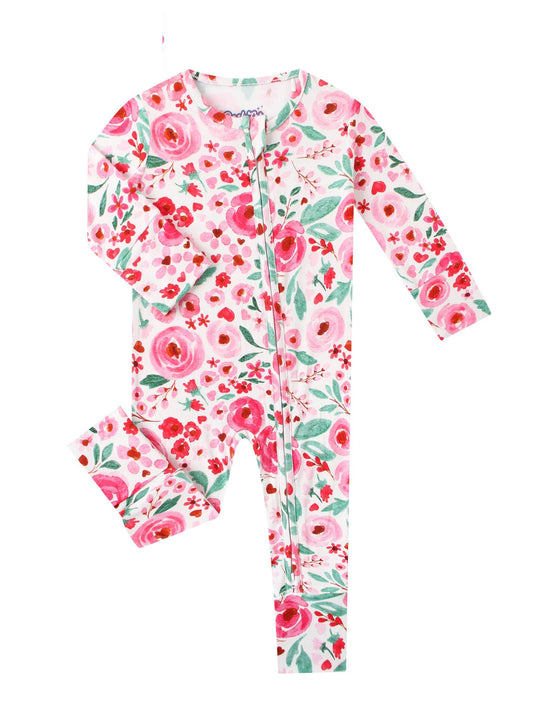 PoshTOT Watercolor Flowers Bamboo Baby Convertible Zippy Romper
