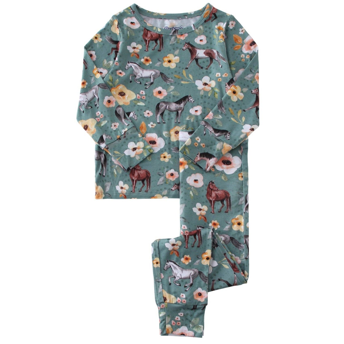 PoshTOT Forest Green Horse 2 Piece PJ Set