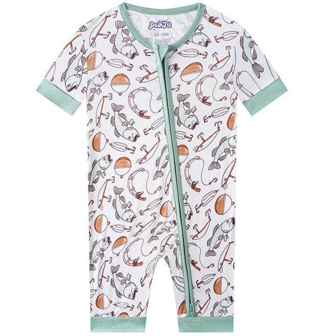 Fishing Bamboo Baby Shorty Zippy Romper