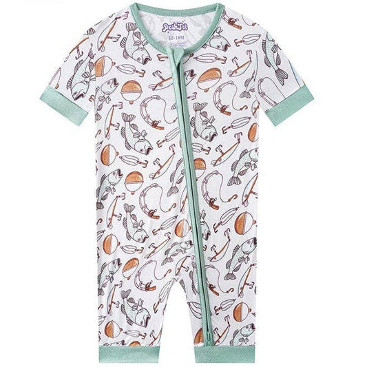 Fishing Bamboo Baby Shorty Zippy Romper