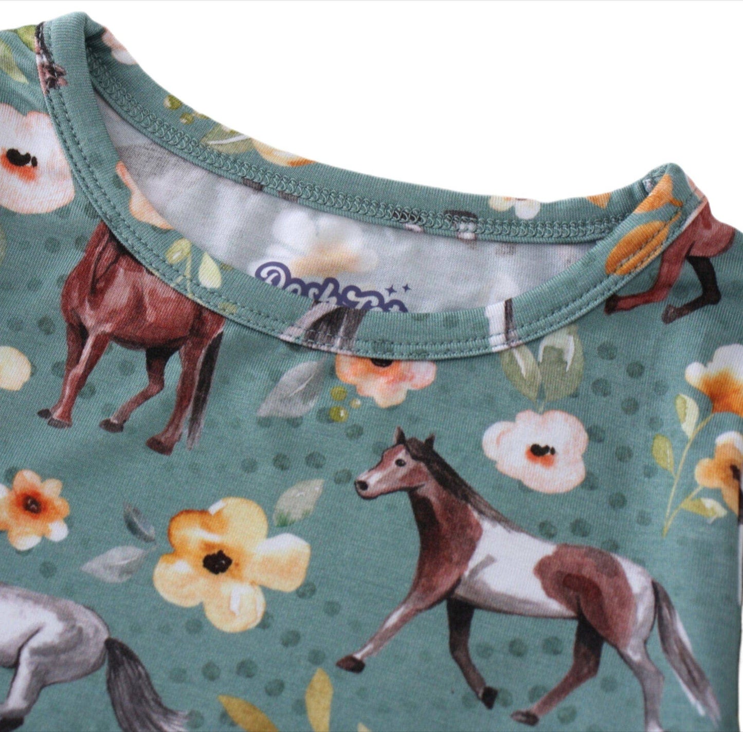 PoshTOT Forest Green Horse 2 Piece PJ Set