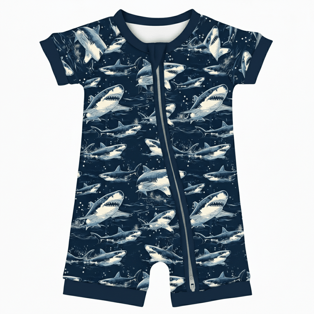 Charlie Play Shark Frenzy - Bamboo Lyocell Shorty Romper