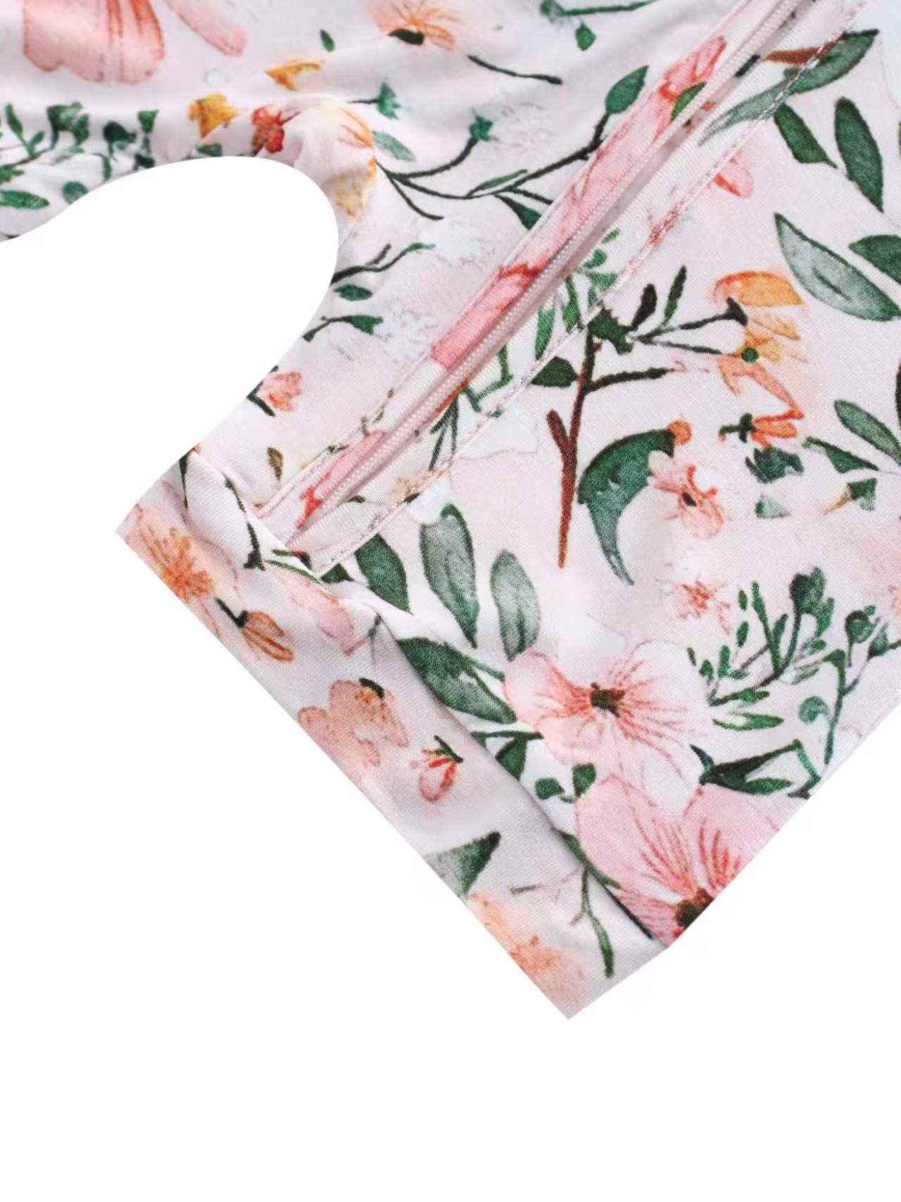 Pink Small Floral Print Bamboo Baby Shorty Zippy Romper