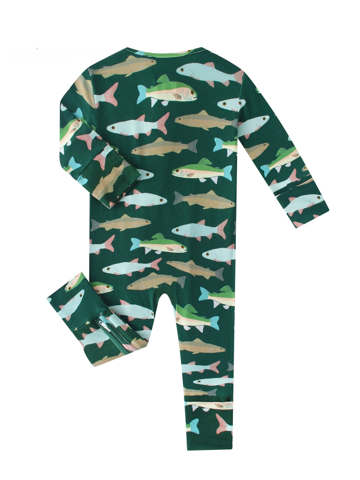 PoshTOT Green River Fish Bamboo Baby Convertible Zippy Romper