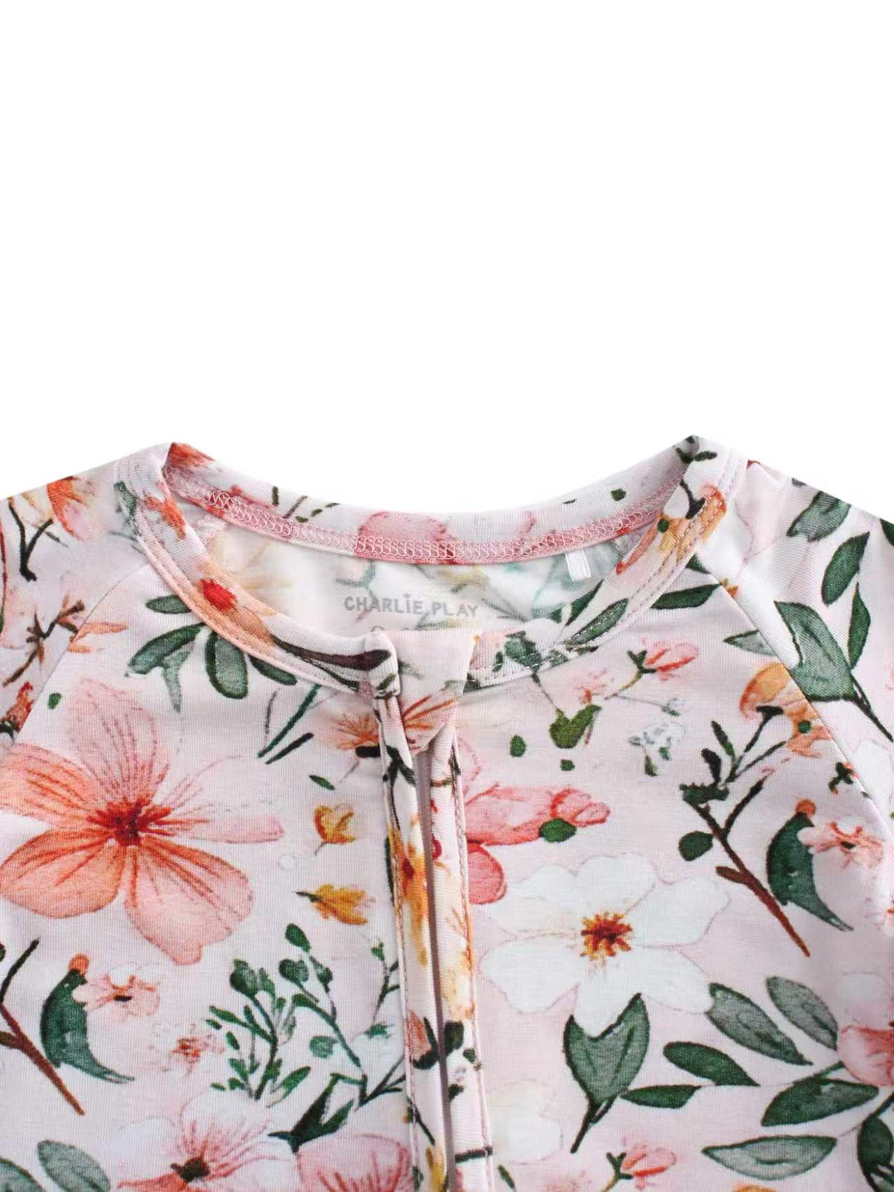 Pink Small Floral Print Bamboo Baby Shorty Zippy Romper