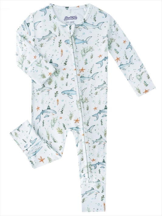 PoshTOT Shark Bamboo Baby Convertible Zippy Romper