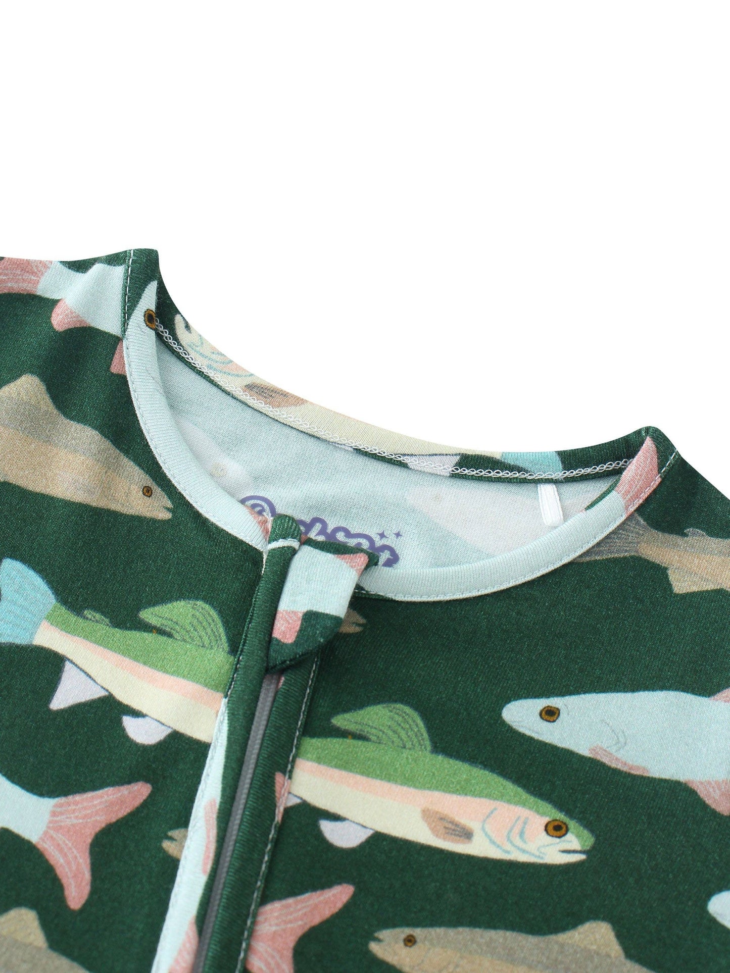 PoshTOT Green River Fish Bamboo Baby Convertible Zippy Romper