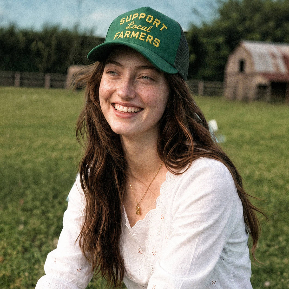 SUPPORT LOCAL FARMERS Letter Two Tone Trucker Hat