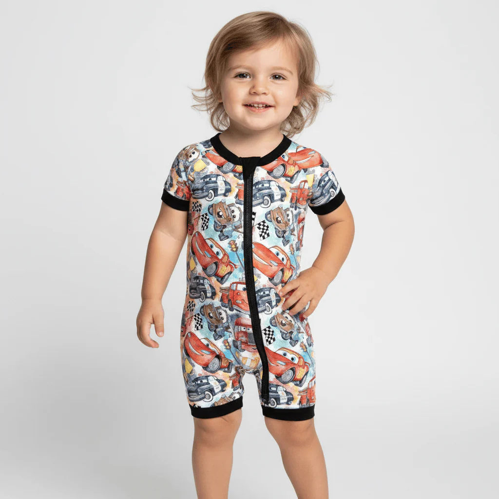 Cars Go Vroom Bamboo Shorty Zippy Romper
