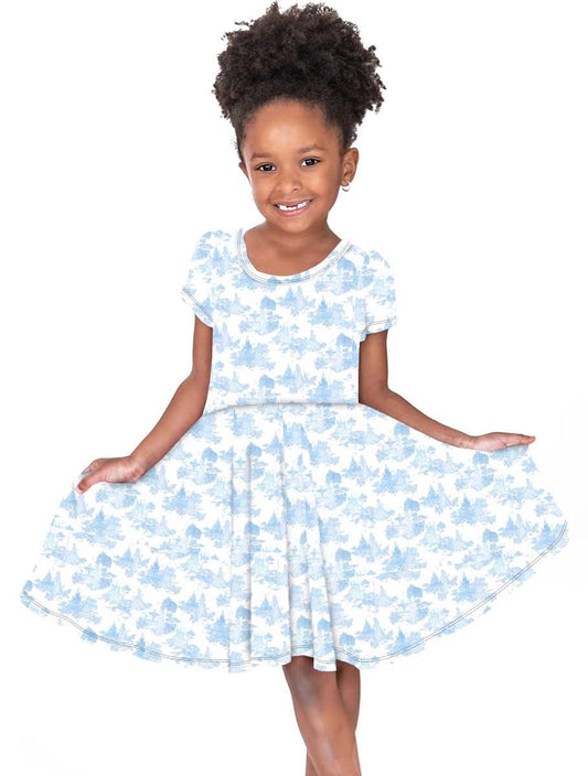 Princess Blue Toile Bamboo Twirl Dress