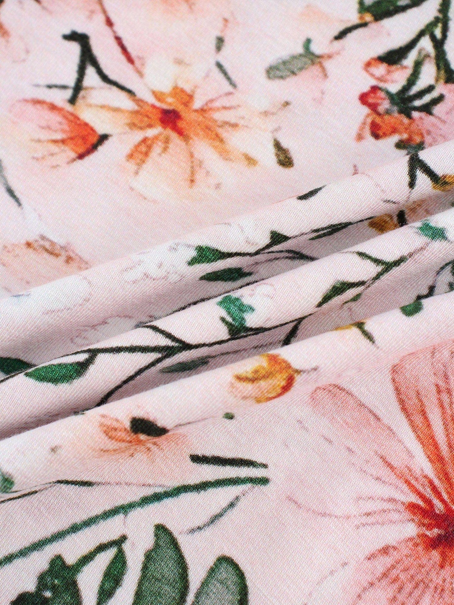 Pink Flower Print 2 Piece Short Sleeves PJ Set