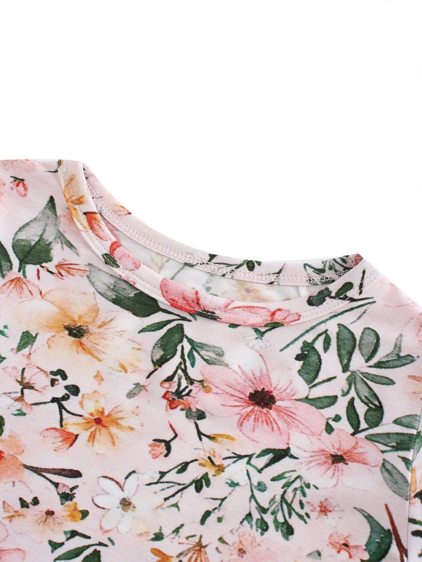 Pink Flower Print 2 Piece Short Sleeves PJ Set
