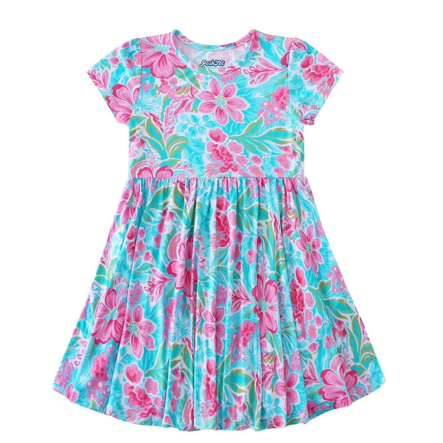 PoshTOT Summer Floral Bamboo Girls Twirl Dress