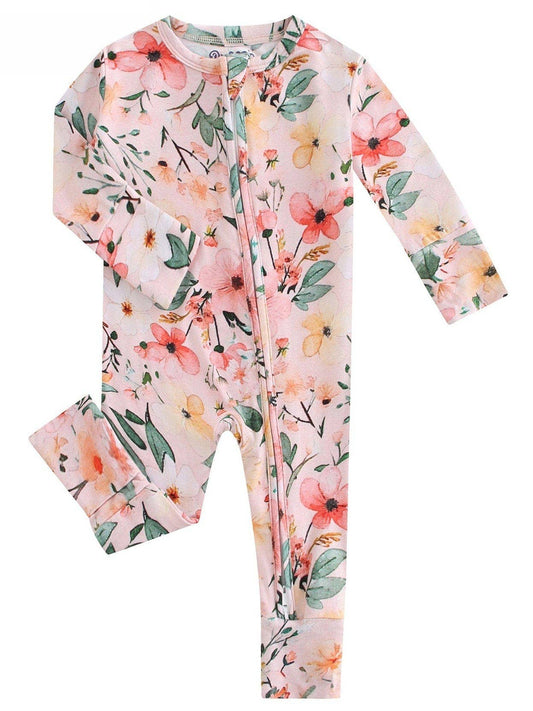 PoshTOT Small Floral Prints Bamboo Baby Convertible Zippy Romper
