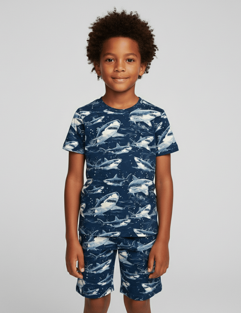 Charlie Play Shark Frenzy - Bamboo Lyocell Short Sleeve Short Lounge Set