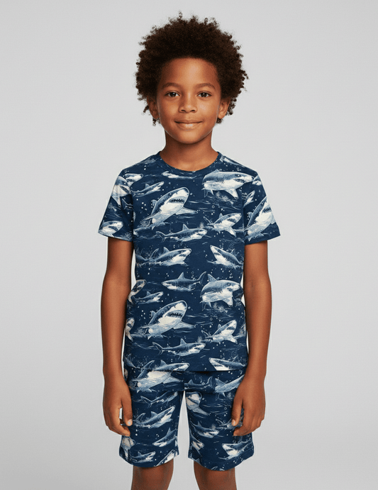 Charlie Play Shark Frenzy - Bamboo Lyocell Short Sleeve Short Lounge Set