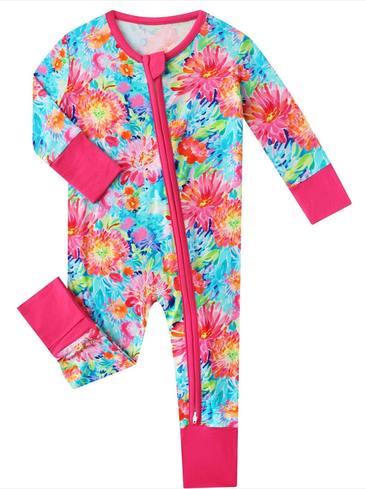 Coral Garden Bamboo Baby Convertible Zippy Romper
