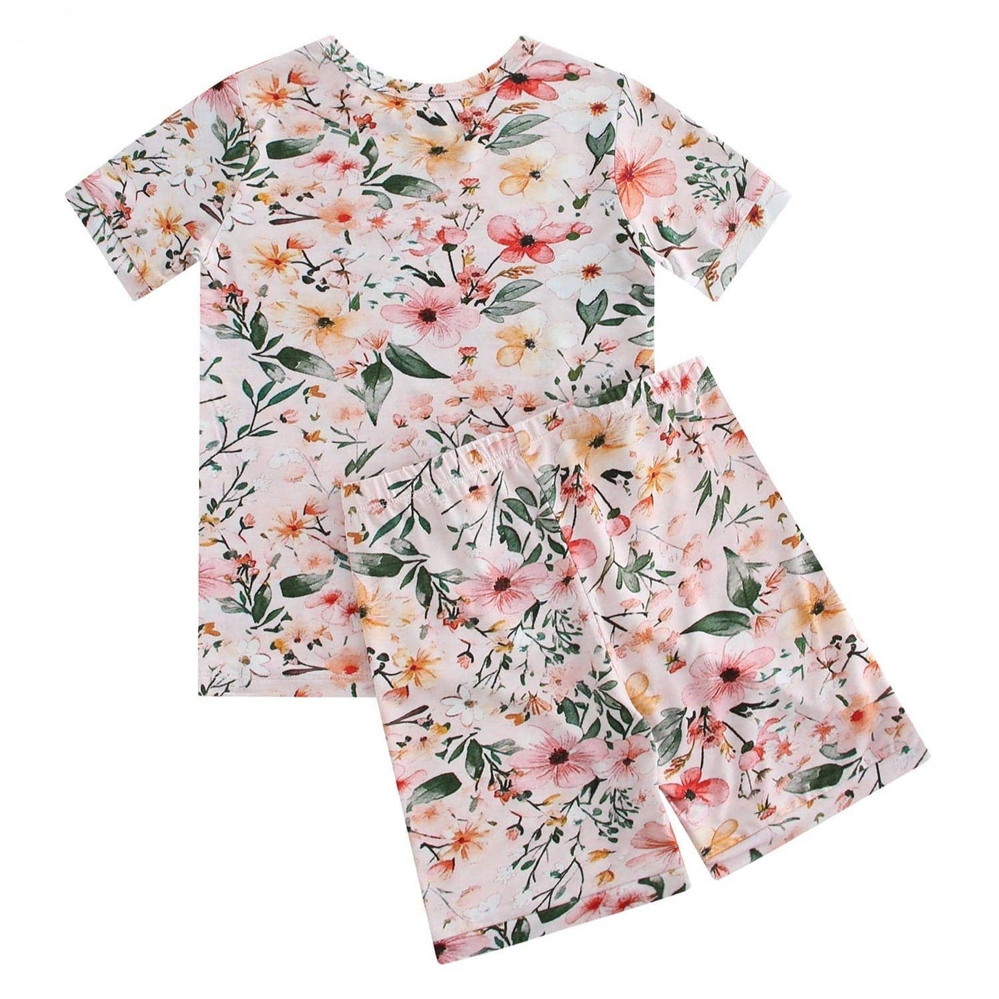 Pink Flower Print 2 Piece Short Sleeves PJ Set