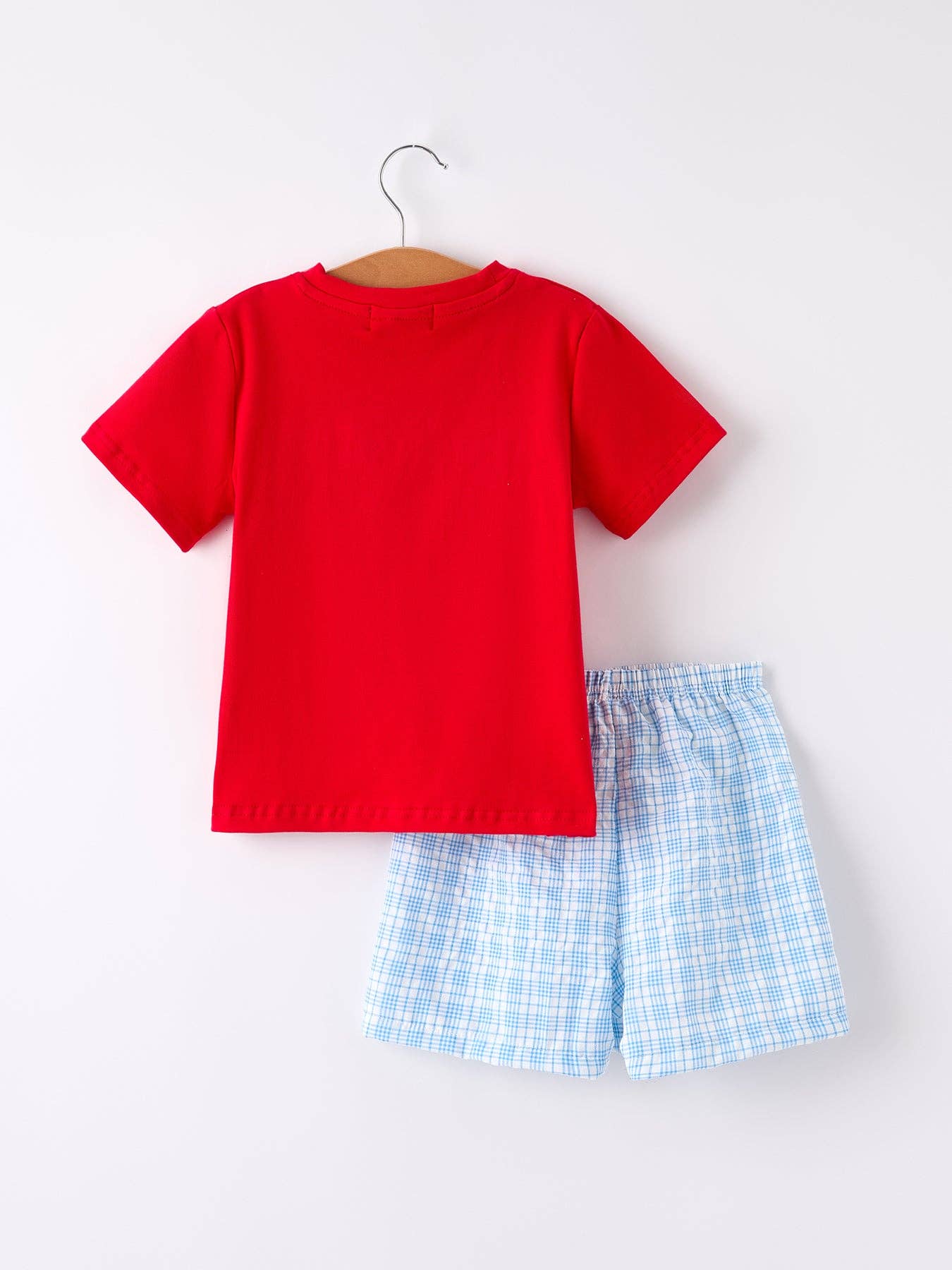 Boys Back to School Apple Smock Embroidered Plaid Set
